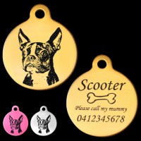Boston Terrier Engraved 31mm Large Round Pet Dog ID Tag